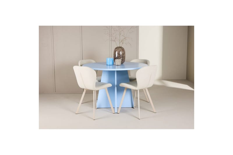 Spisegruppe Bootcut rundt 110 cm babyblå med 4 stk. Lilja stoler - Møbler - Bord - Spisegrupper
