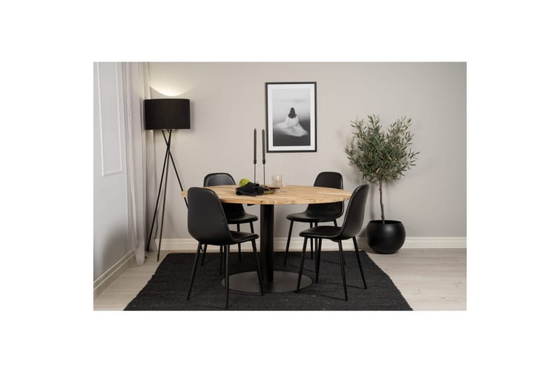 Spisegruppe Cirebon Rund 140 cm Teak / Svart med 4 Polar Stoler - Møbler - Bord - Spisegrupper