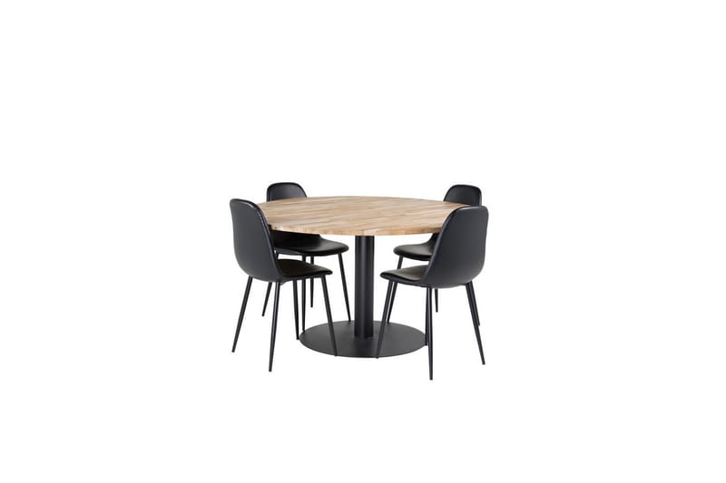 Spisegruppe Cirebon Rund 140 cm Teak / Svart med 4 Polar Stoler - Møbler - Bord - Spisegrupper
