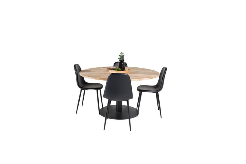 Spisegruppe Cirebon Rund 140 cm Teak / Svart med 4 Polar Stoler - Møbler - Bord - Spisegrupper