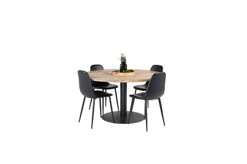 Spisegruppe Cirebon Rund 140 cm Teak / Svart med 4 Polar Stoler - Møbler - Bord - Spisegrupper