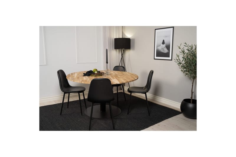 Spisegruppe Cirebon Rund 140 cm Teak / Svart med 4 Polar Stoler - Møbler - Bord - Spisegrupper