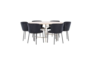 Spisegruppe Copenhagen Rund 140 cm Hvit/Beige med 6 Edina-stoler - Møbler - Bord - Spisegrupper