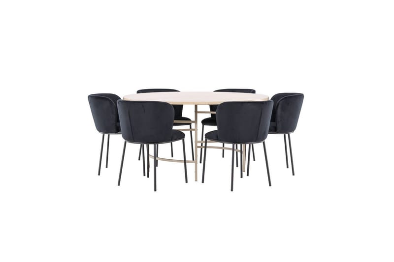 Spisegruppe Copenhagen Rund 140 cm Hvit/Beige med 6 Edina-stoler - Møbler - Bord - Spisegrupper