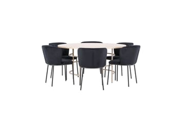 Spisegruppe Copenhagen Rund 140 cm Hvit/Beige med 6 Edina-stoler - Møbler - Bord - Spisegrupper