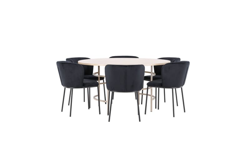 Spisegruppe Copenhagen Rund 140 cm Hvit/Beige med 6 Edina-stoler - Møbler - Bord - Spisegrupper