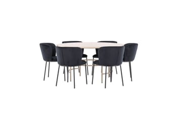 Spisegruppe Copenhagen Rund 140 cm Hvit/Beige med 6 Edina-stoler - Møbler - Bord - Spisegrupper