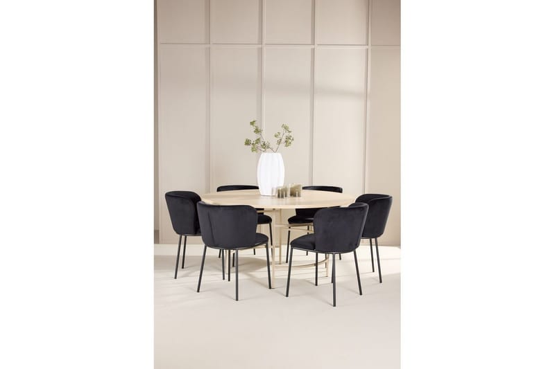 Spisegruppe Copenhagen Rund 140 cm Hvit/Beige med 6 Edina-stoler - Møbler - Bord - Spisegrupper