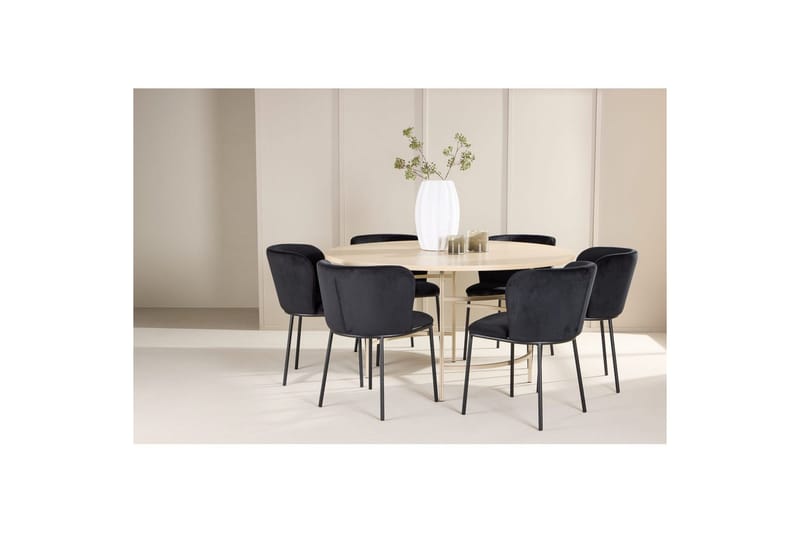 Spisegruppe Copenhagen Rund 140 cm Hvit/Beige med 6 Edina-stoler - Møbler - Bord - Spisegrupper