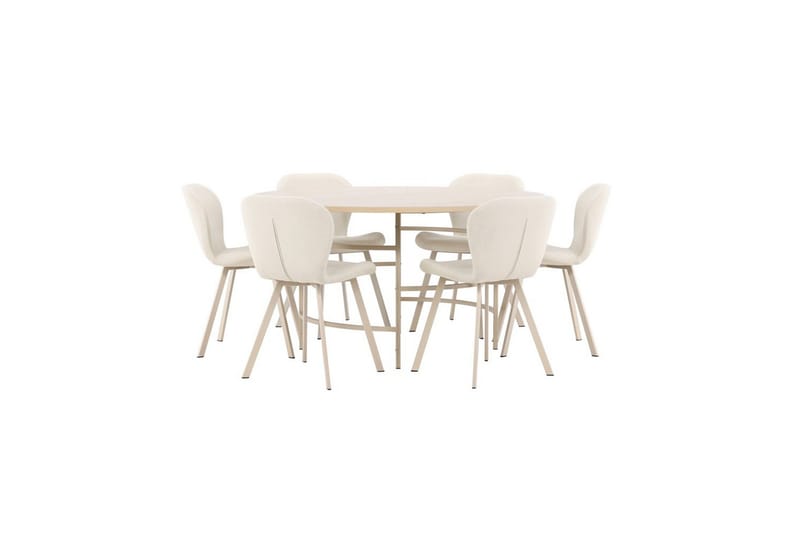 Spisegruppe Copenhagen Rund 140 cm Hvit/Beige med 6 Lilja-stoler, undefined