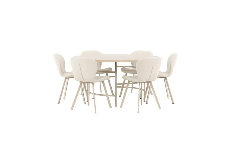 Spisegruppe Copenhagen Rund 140 cm Hvit/Beige med 6 Lilja-stoler, undefined