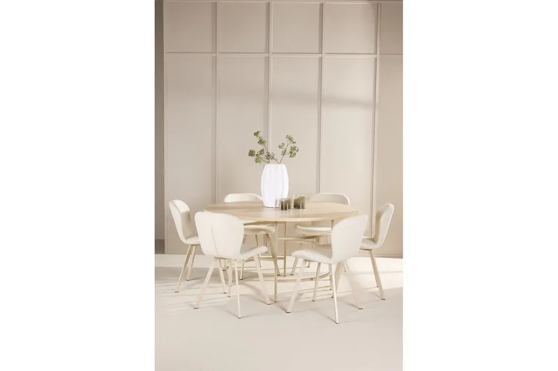 Spisegruppe Copenhagen Rund 140 cm Hvit/Beige med 6 Lilja-stoler - Møbler - Bord - Spisegrupper