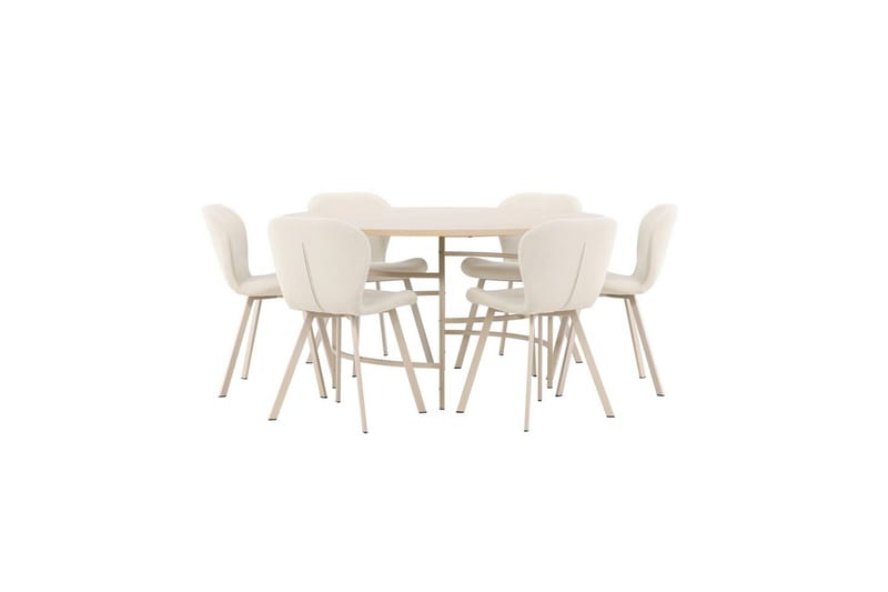 Spisegruppe Copenhagen Rund 140 cm Hvit/Beige med 6 Lilja-stoler - Møbler - Bord - Spisegrupper