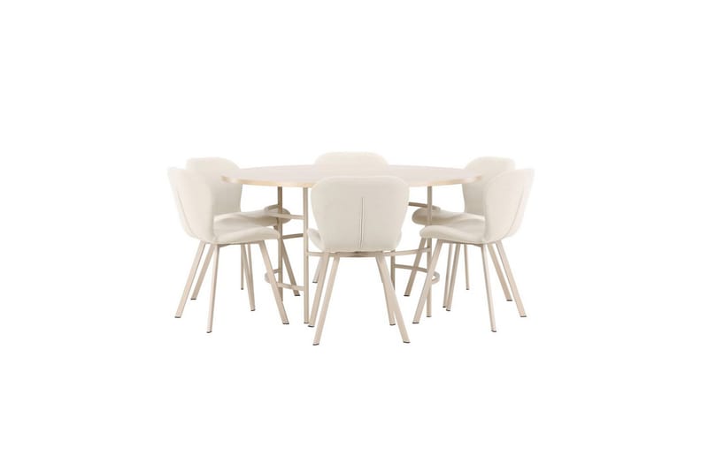 Spisegruppe Copenhagen Rund 140 cm Hvit/Beige med 6 Lilja-stoler - Møbler - Bord - Spisegrupper