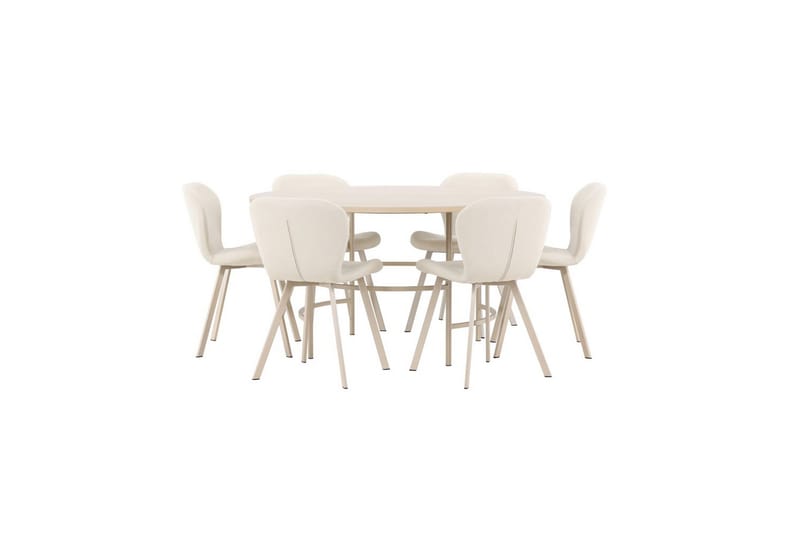 Spisegruppe Copenhagen Rund 140 cm Hvit/Beige med 6 Lilja-stoler - Møbler - Bord - Spisegrupper