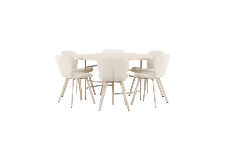 Spisegruppe Copenhagen Rund 140 cm Hvit/Beige med 6 Lilja-stoler - Møbler - Bord - Spisegrupper