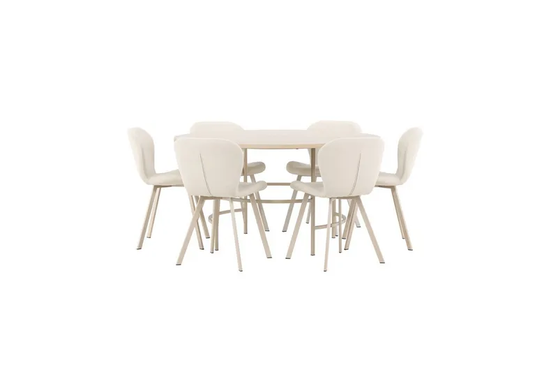 Spisegruppe Copenhagen Rund 140 cm Hvit/Beige med 6 Lilja-stoler - Møbler - Bord - Spisegrupper