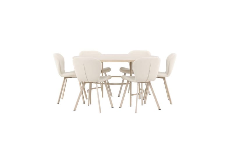 Spisegruppe Copenhagen Rund 140 cm Hvit/Beige med 6 Lilja-stoler - Møbler - Bord - Spisegrupper