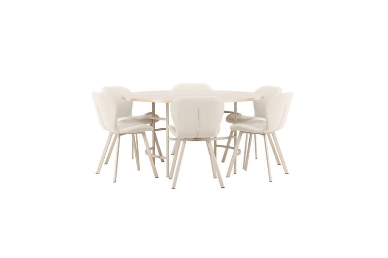 Spisegruppe Copenhagen Rund 140 cm Hvit/Beige med 6 Lilja-stoler - Møbler - Bord - Spisegrupper