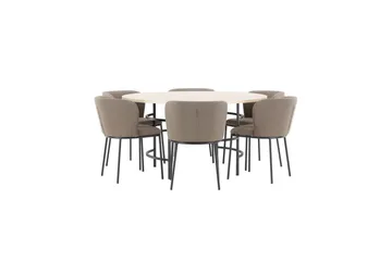 Spisegruppe Copenhagen Rund 140 cm Hvit/Svart med 6 Edina-stoler Svart / Brun - Svart / Brun - Møbler - Bord - Spisegrupper