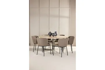 Spisegruppe Copenhagen Rund 140 cm Hvit/Svart med 6 Edina-stoler Svart / Brun - Svart / Brun - Møbler - Bord - Spisegrupper