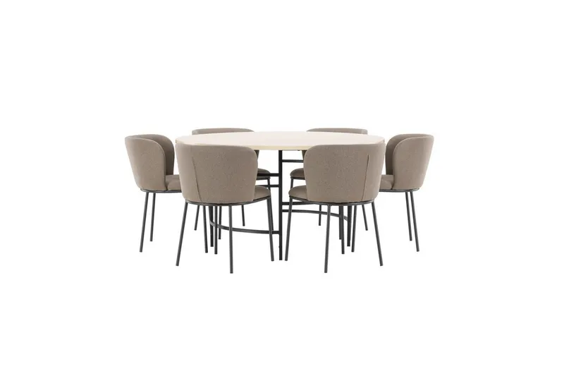 Spisegruppe Copenhagen Rund 140 cm Hvit/Svart med 6 Edina-stoler Svart / Brun, Svart / Brun