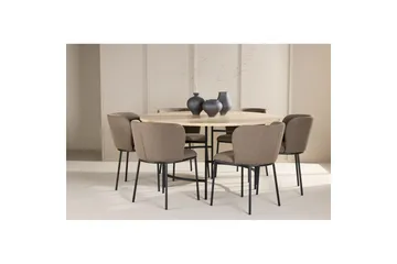 Spisegruppe Copenhagen Rund 140 cm Hvit/Svart med 6 Edina-stoler Svart / Brun - Svart / Brun - Møbler - Bord - Spisegrupper