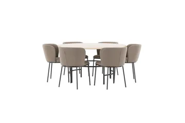 Spisegruppe Copenhagen Rund 140 cm Hvit/Svart med 6 Edina-stoler Svart / Brun - Svart / Brun - Møbler - Bord - Spisegrupper
