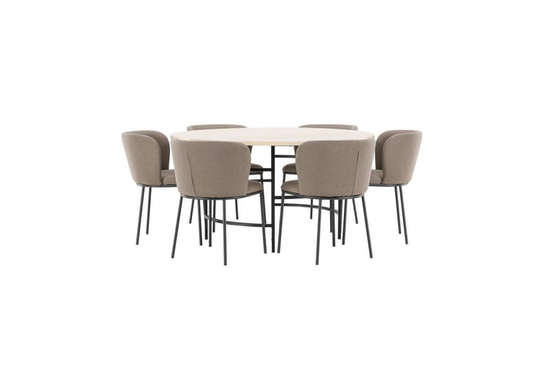 Spisegruppe Copenhagen Rund 140 cm Hvit/Svart med 6 Edina-stoler Svart / Brun - Svart / Brun - Møbler - Bord - Spisegrupper
