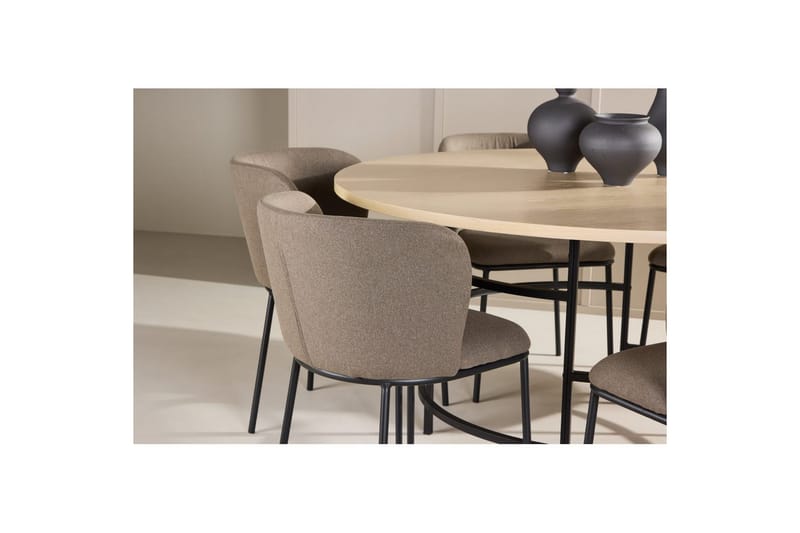 Spisegruppe Copenhagen Rund 140 cm Hvit/Svart med 6 Edina-stoler Svart / Brun - Svart / Brun - Møbler - Bord - Spisegrupper