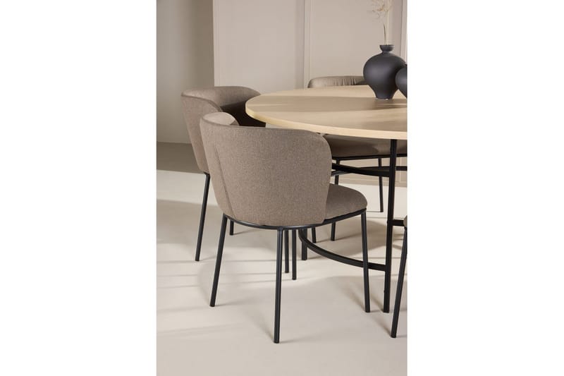 Spisegruppe Copenhagen Rund 140 cm Hvit/Svart med 6 Edina-stoler Svart / Brun - Svart / Brun - Møbler - Bord - Spisegrupper