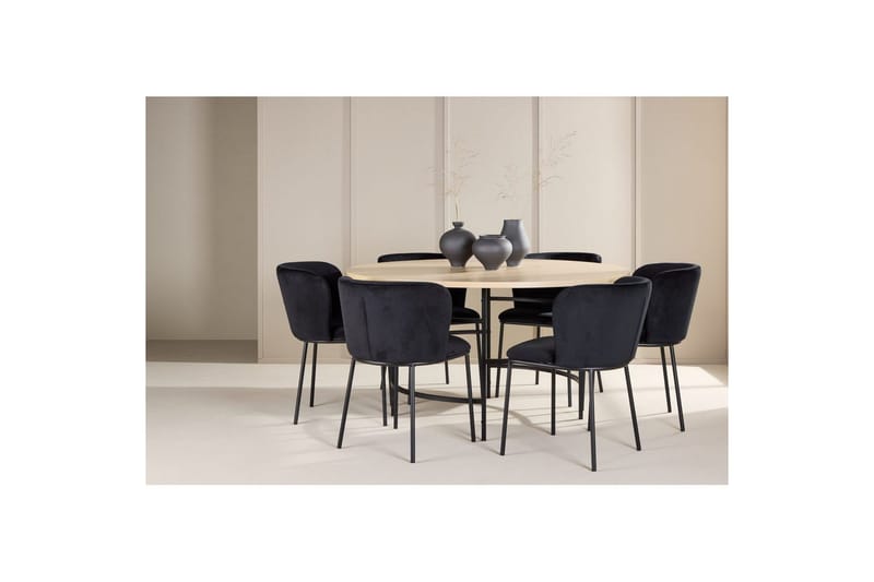 Spisegruppe Copenhagen Rund 140 cm Hvit/Svart med 6 Edina-stoler Svart - Svart - Møbler - Bord - Spisegrupper