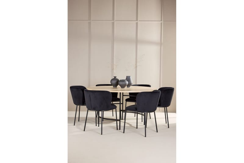 Spisegruppe Copenhagen Rund 140 cm Hvit/Svart med 6 Edina-stoler Svart - Svart - Møbler - Bord - Spisegrupper