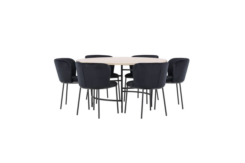 Spisegruppe Copenhagen Rund 140 cm Hvit/Svart med 6 Edina-stoler Svart - Svart - Møbler - Bord - Spisegrupper