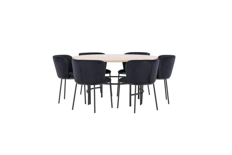Spisegruppe Copenhagen Rund 140 cm Hvit/Svart med 6 Edina-stoler Svart - Svart - Møbler - Bord - Spisegrupper