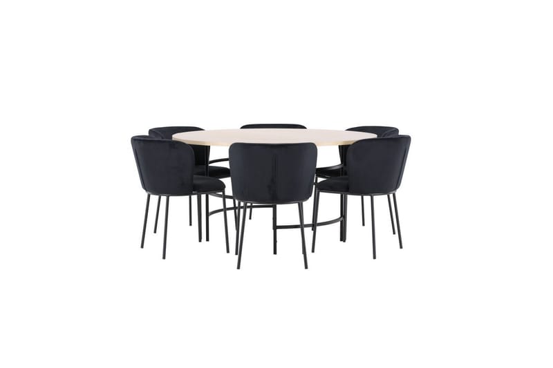 Spisegruppe Copenhagen Rund 140 cm Hvit/Svart med 6 Edina-stoler Svart - Svart - Møbler - Bord - Spisegrupper