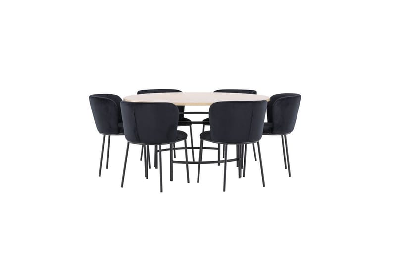 Spisegruppe Copenhagen Rund 140 cm Hvit/Svart med 6 Edina-stoler Svart - Svart - Møbler - Bord - Spisegrupper