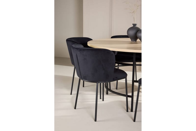 Spisegruppe Copenhagen Rund 140 cm Hvit/Svart med 6 Edina-stoler Svart - Svart - Møbler - Bord - Spisegrupper