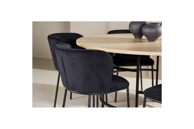 Spisegruppe Copenhagen Rund 140 cm Hvit/Svart med 6 Edina-stoler Svart - Svart - Møbler - Bord - Spisegrupper