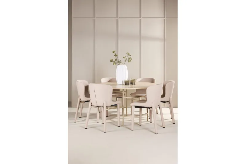 Spisegruppe Copenhagen Rund 140 cm med 6 Astoria-stoler Hvit / Beige, Beige - Hvit / Beige, Beige - Møbler - Bord - Spisegrupper