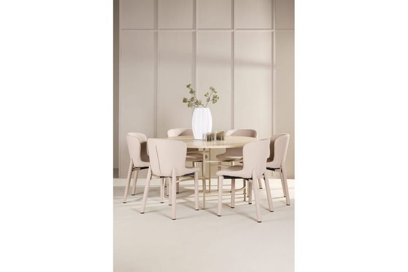 Spisegruppe Copenhagen Rund 140 cm med 6 Astoria-stoler Hvit / Beige, Beige - Hvit / Beige, Beige - Møbler - Bord - Spisegrupper