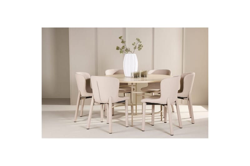 Spisegruppe Copenhagen Rund 140 cm med 6 Astoria-stoler Hvit / Beige, Beige - Hvit / Beige, Beige - Møbler - Bord - Spisegrupper