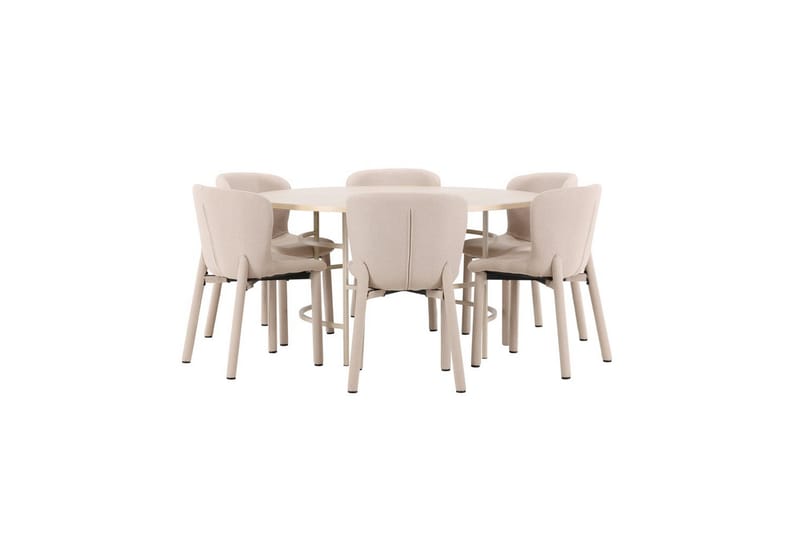 Spisegruppe Copenhagen Rund 140 cm med 6 Astoria-stoler Hvit / Beige, Beige - Hvit / Beige, Beige - Møbler - Bord - Spisegrupper