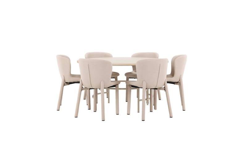 Spisegruppe Copenhagen Rund 140 cm med 6 Astoria-stoler Hvit / Beige, Beige - Hvit / Beige, Beige - Møbler - Bord - Spisegrupper