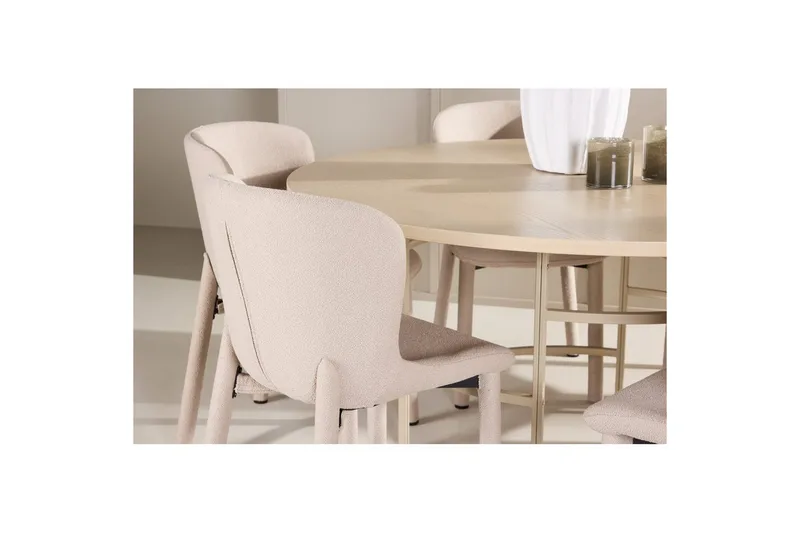 Spisegruppe Copenhagen Rund 140 cm med 6 Astoria-stoler Hvit / Beige, Beige - Hvit / Beige, Beige - Møbler - Bord - Spisegrupper
