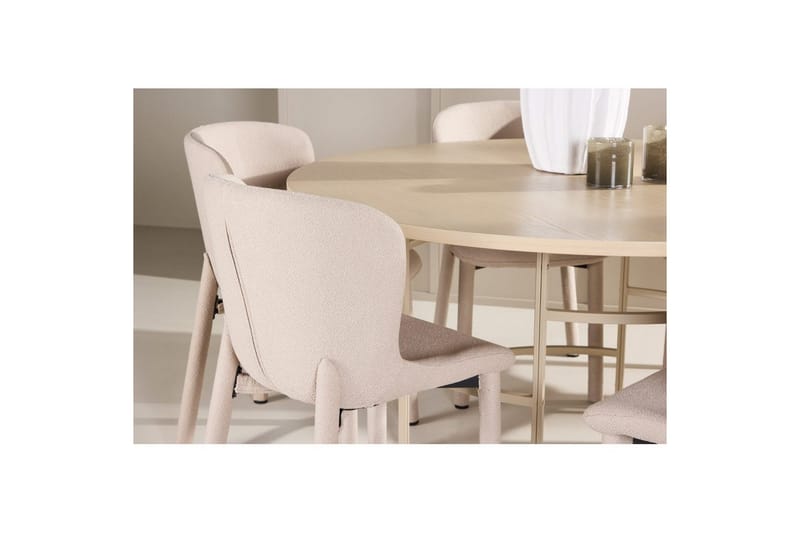 Spisegruppe Copenhagen Rund 140 cm med 6 Astoria-stoler Hvit / Beige, Beige - Hvit / Beige, Beige - Møbler - Bord - Spisegrupper