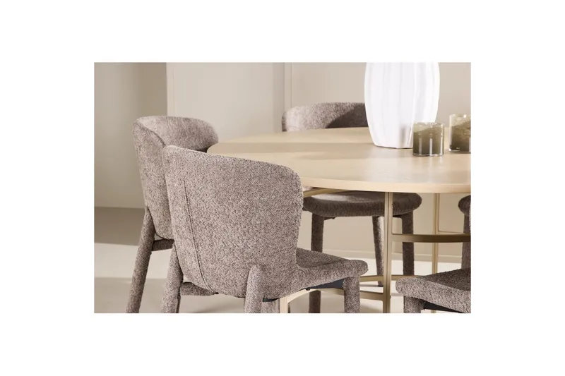 Spisegruppe Copenhagen Rund 140 cm med 6 Astoria-stoler Hvit / Beige, Brun - Hvit / Beige, Brun - Møbler - Bord - Spisegrupper