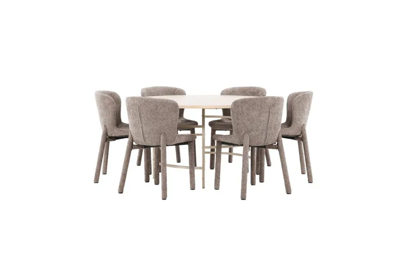 Spisegruppe Copenhagen Rund 140 cm med 6 Astoria-stoler Hvit / Beige, Brun - Hvit / Beige, Brun - Møbler - Bord - Spisegrupper