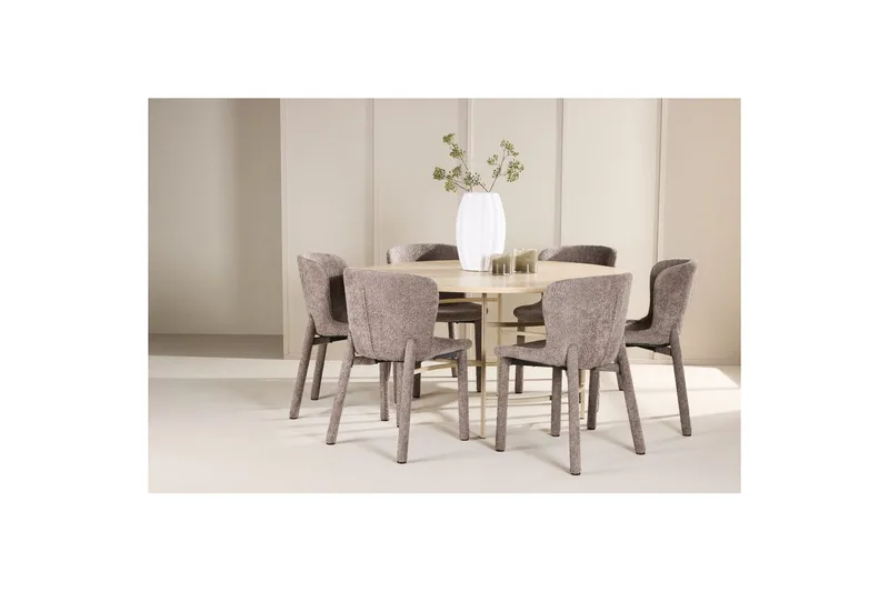 Spisegruppe Copenhagen Rund 140 cm med 6 Astoria-stoler Hvit / Beige, Brun - Hvit / Beige, Brun - Møbler - Bord - Spisegrupper