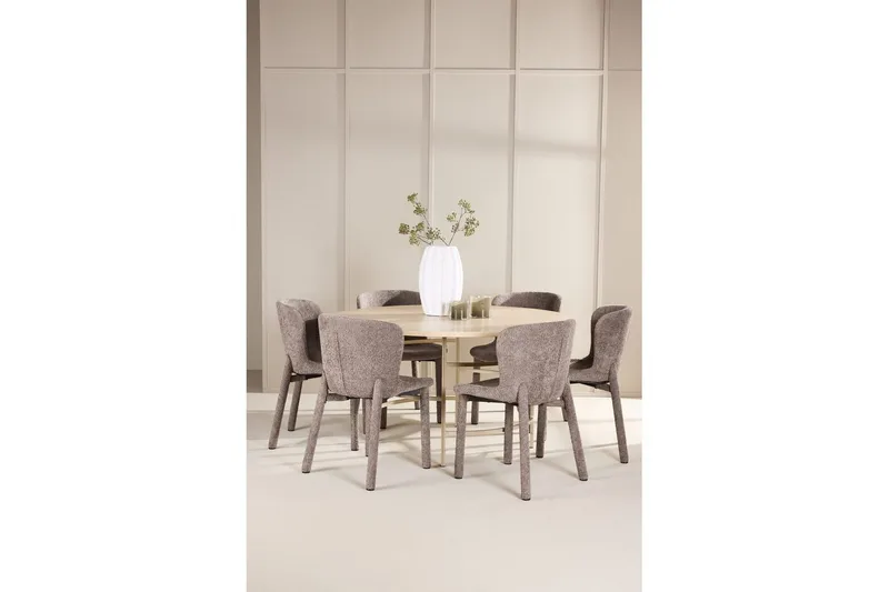 Spisegruppe Copenhagen Rund 140 cm med 6 Astoria-stoler Hvit / Beige, Brun - Hvit / Beige, Brun - Møbler - Bord - Spisegrupper